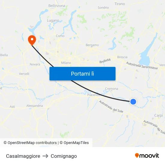 Casalmaggiore to Comignago map