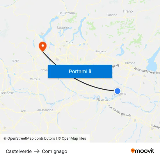 Castelverde to Comignago map