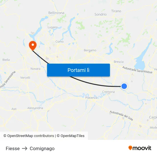 Fiesse to Comignago map