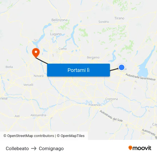 Collebeato to Comignago map