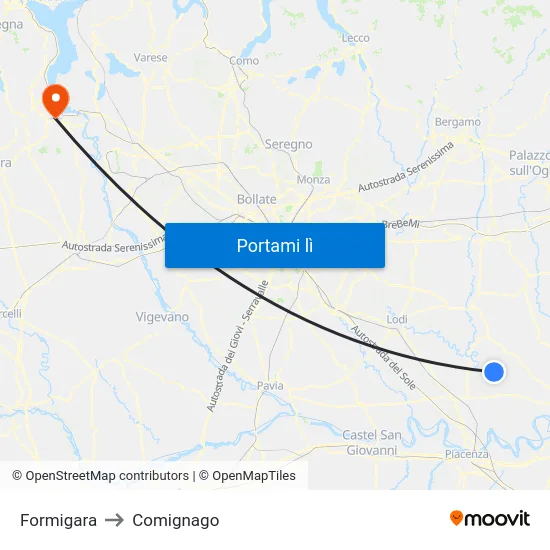 Formigara to Comignago map
