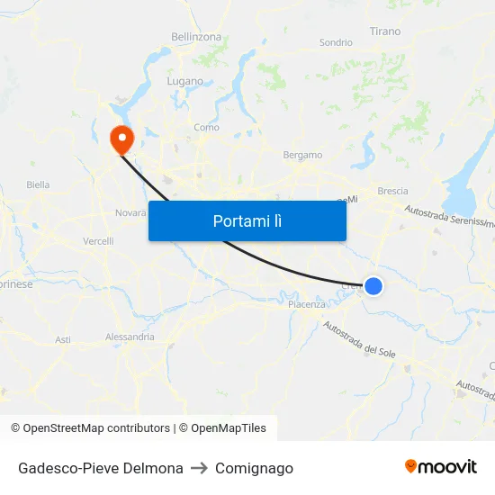 Gadesco-Pieve Delmona to Comignago map