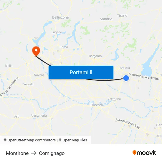 Montirone to Comignago map