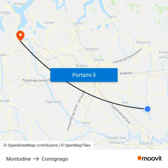 Montodine to Comignago map