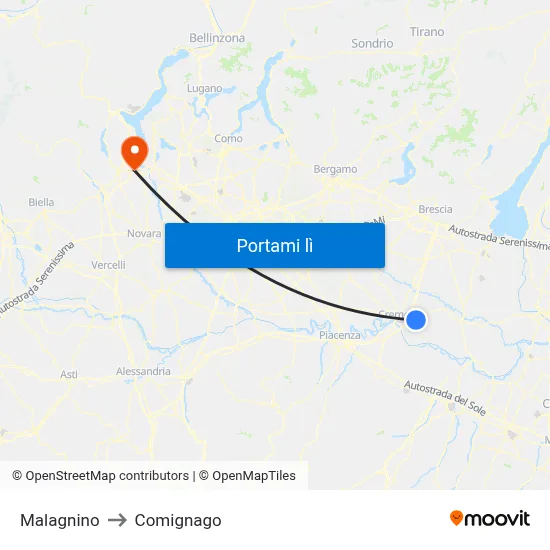Malagnino to Comignago map