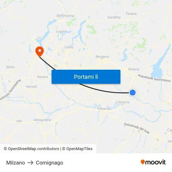 Milzano to Comignago map