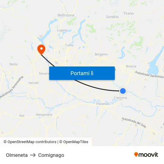 Olmeneta to Comignago map