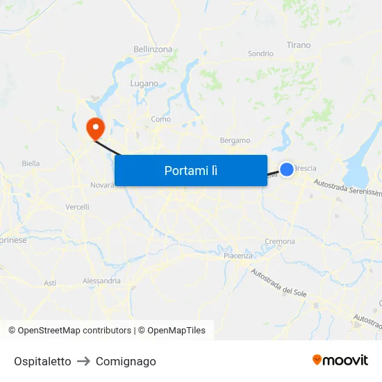 Ospitaletto to Comignago map