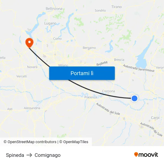 Spineda to Comignago map