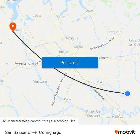 San Bassano to Comignago map