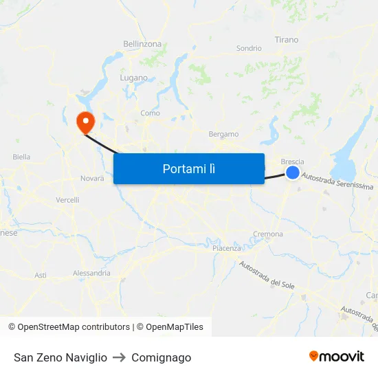 San Zeno Naviglio to Comignago map