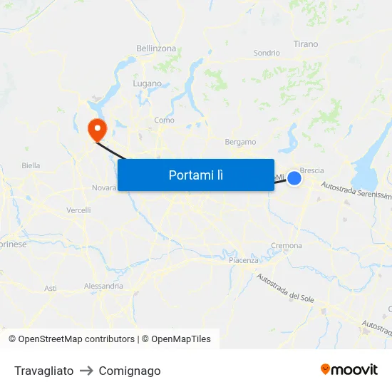 Travagliato to Comignago map