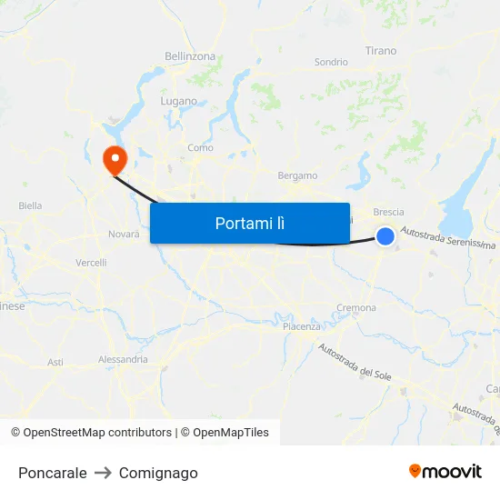 Poncarale to Comignago map