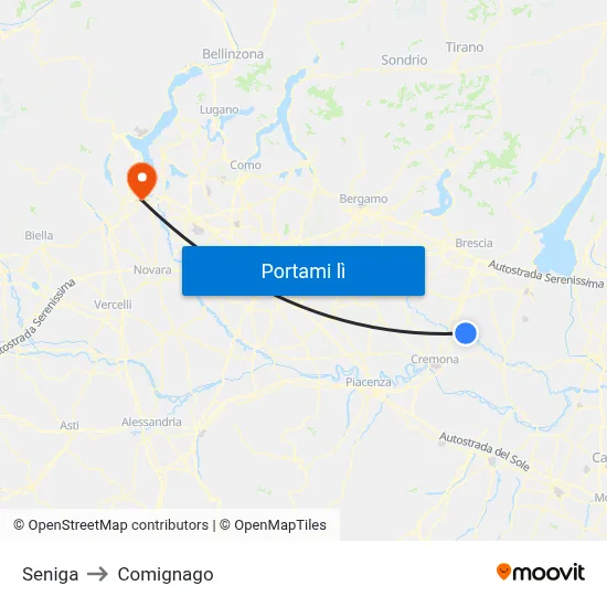 Seniga to Comignago map