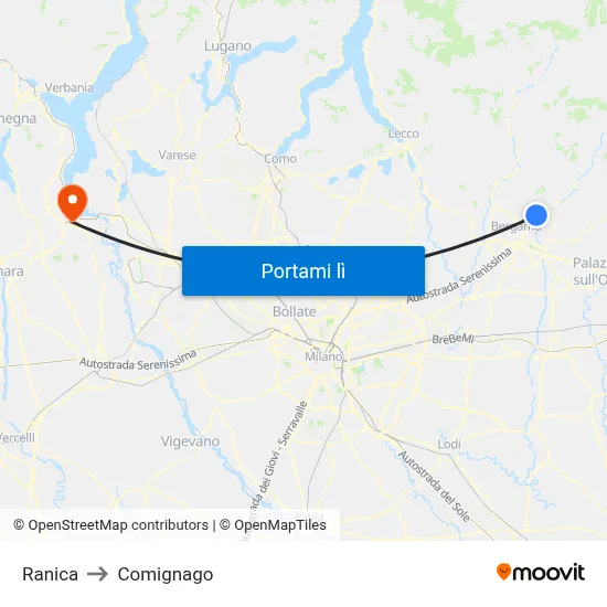 Ranica to Comignago map