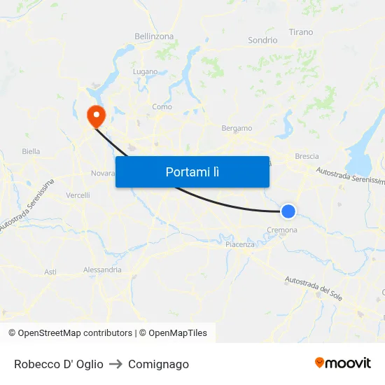 Robecco D' Oglio to Comignago map