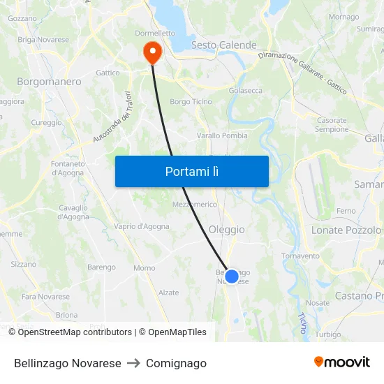 Bellinzago Novarese to Comignago map