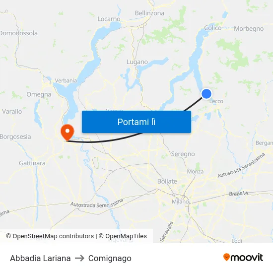 Abbadia Lariana to Comignago map