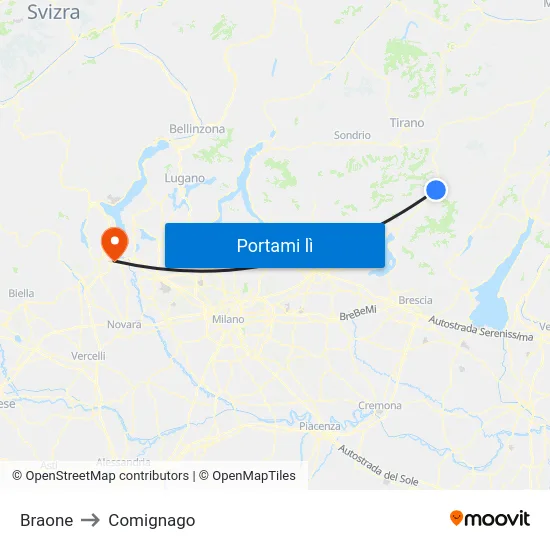 Braone to Comignago map