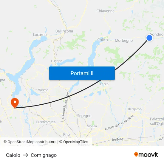 Caiolo to Comignago map