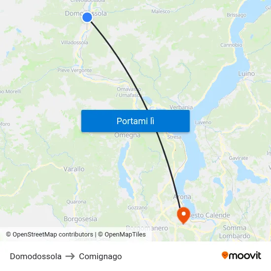 Domodossola to Comignago map