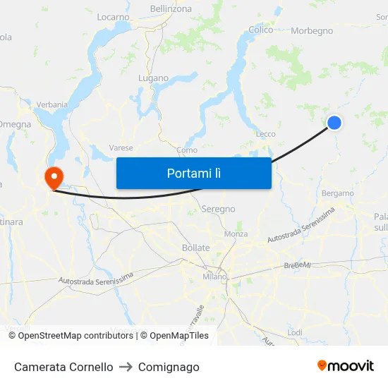 Camerata Cornello to Comignago map