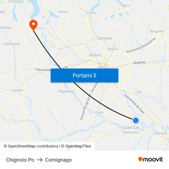 Chignolo Po to Comignago map