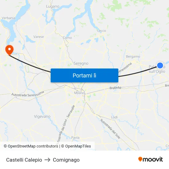 Castelli Calepio to Comignago map