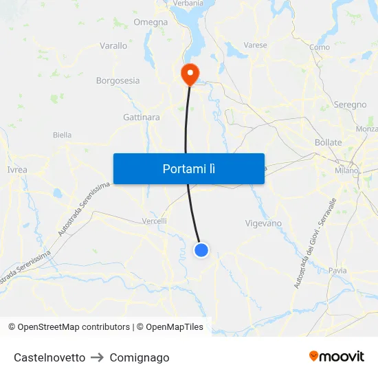 Castelnovetto to Comignago map