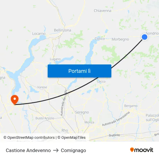 Castione Andevenno to Comignago map