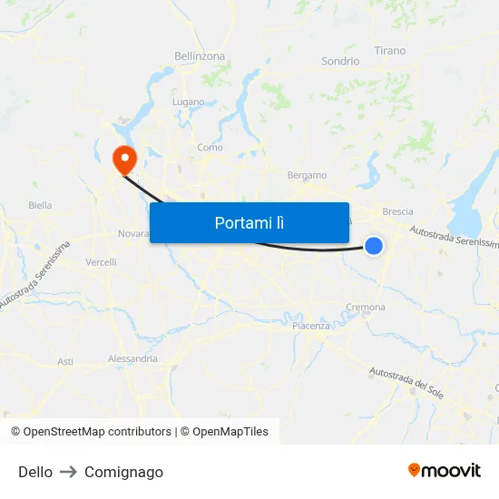 Dello to Comignago map