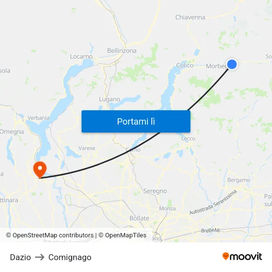 Dazio to Comignago map