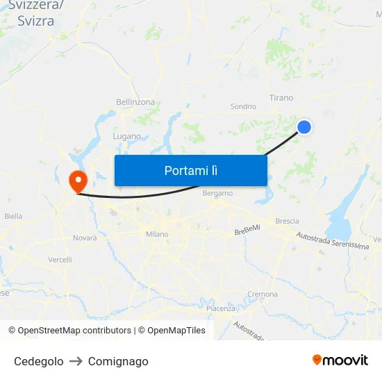 Cedegolo to Comignago map