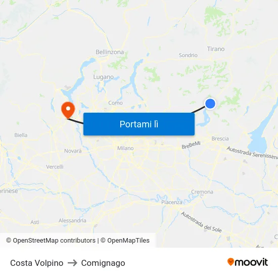 Costa Volpino to Comignago map