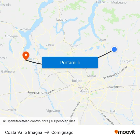 Costa Valle Imagna to Comignago map
