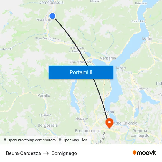 Beura-Cardezza to Comignago map