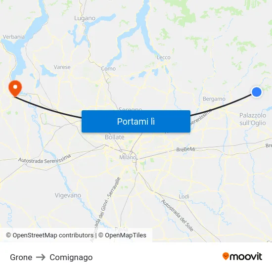 Grone to Comignago map