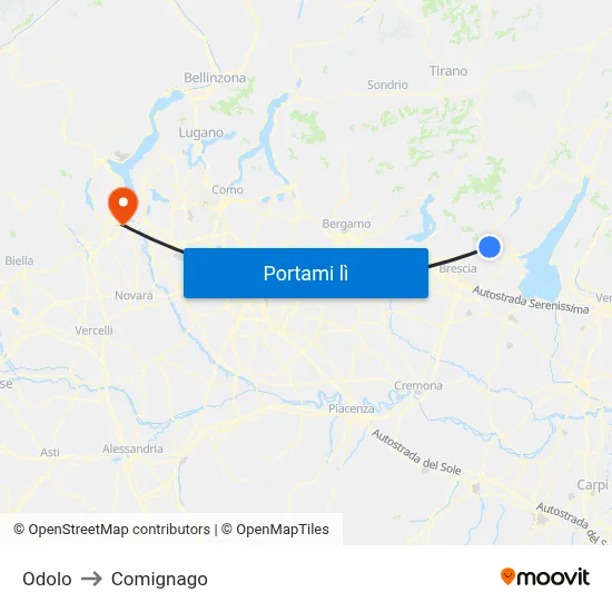 Odolo to Comignago map