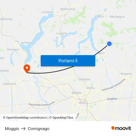 Moggio to Comignago map