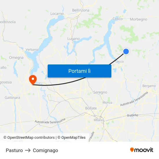 Pasturo to Comignago map