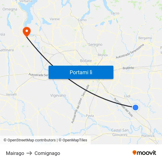 Mairago to Comignago map