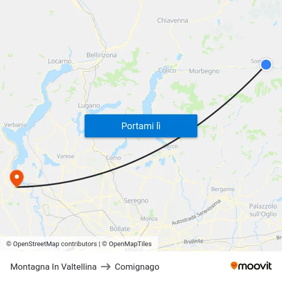 Montagna In Valtellina to Comignago map