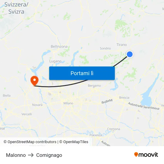 Malonno to Comignago map