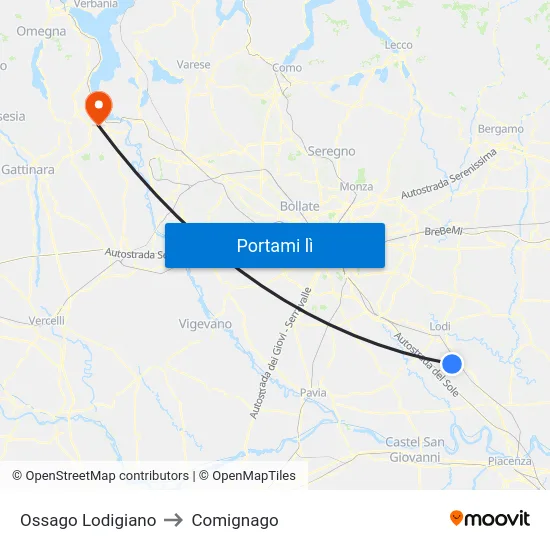 Ossago Lodigiano to Comignago map
