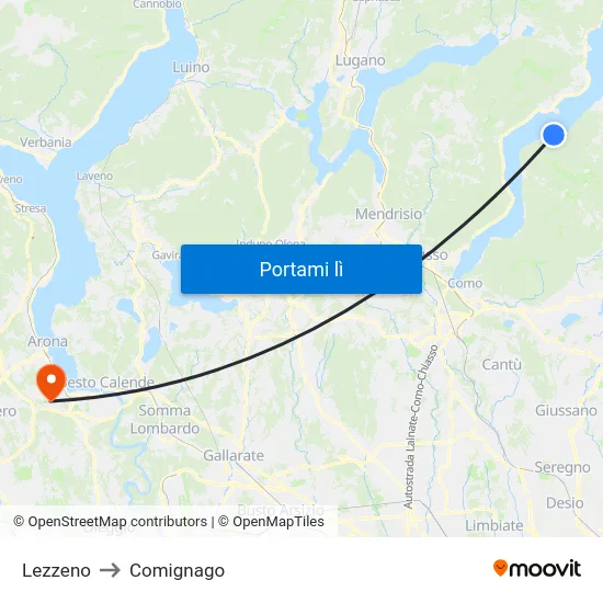 Lezzeno to Comignago map