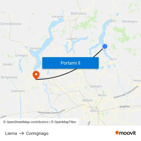 Lierna to Comignago map