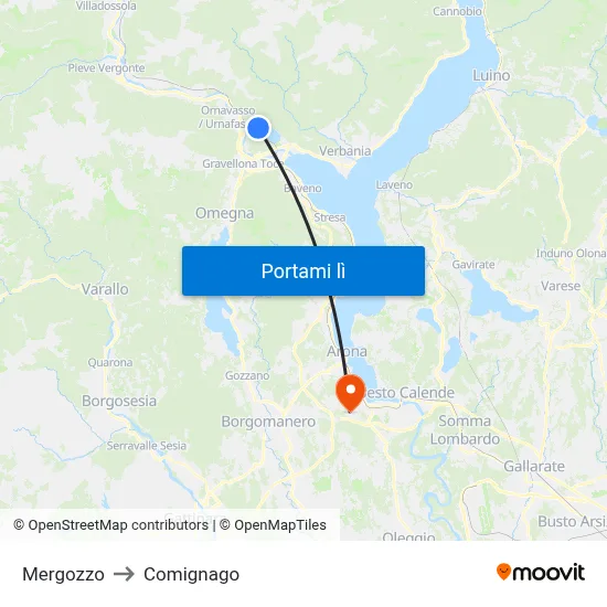 Mergozzo to Comignago map