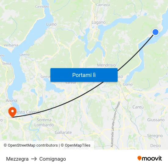 Mezzegra to Comignago map