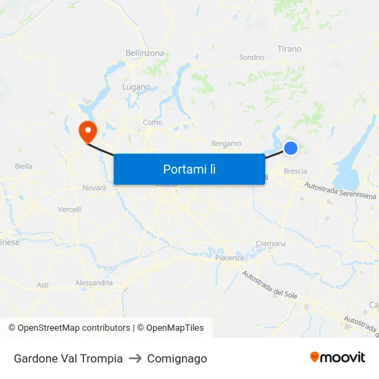 Gardone Val Trompia to Comignago map