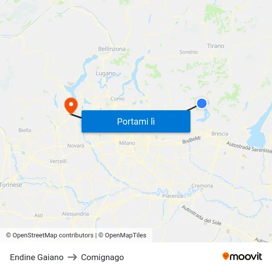 Endine Gaiano to Comignago map